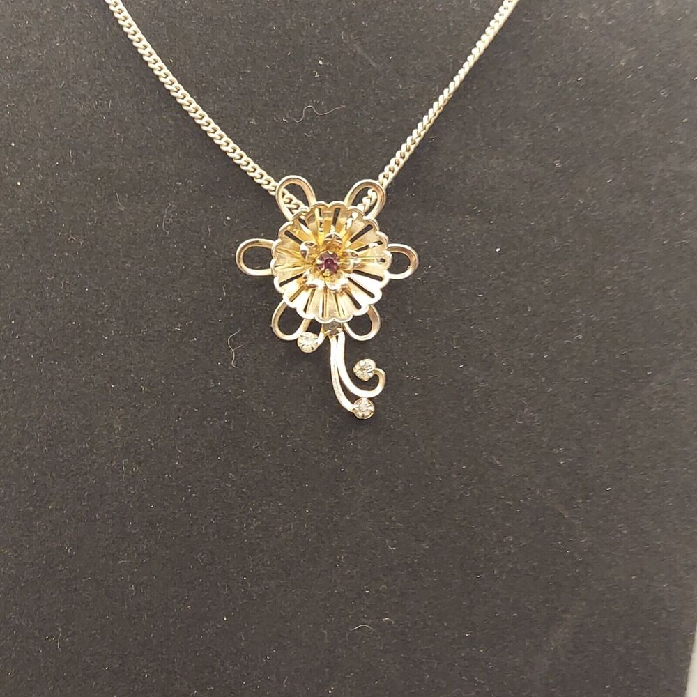 Vintage Floral Necklace Choker Pendent 16" Chain/Pin 2" x 1.25" Pendant